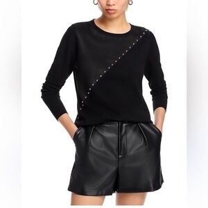 Siani Milano Black Studded Faux Suede Panel Crewneck Sweater Large